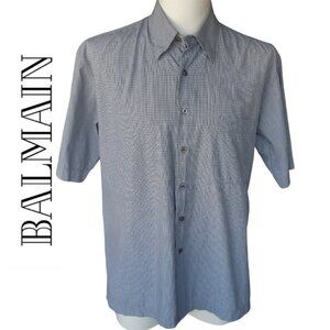 BALMAIN Paris SZ M 100% Cotton Men's Short Sleeved Summer Button Down Shirt